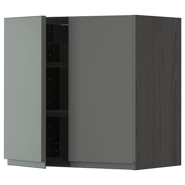 METOD - Wall cabinet with shelves/2 doors, black/Voxtorp dark grey, 60x60 cm - best price from Maltashopper.com 69460645