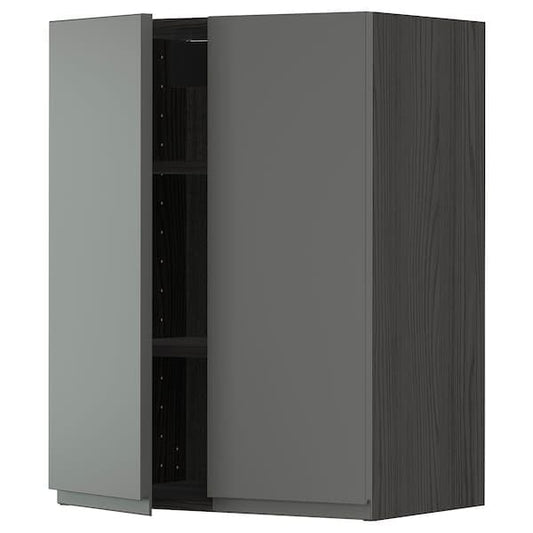 METOD - Wall cabinet with shelves/2 doors, black/Voxtorp dark grey, 60x80 cm - best price from Maltashopper.com 79458883