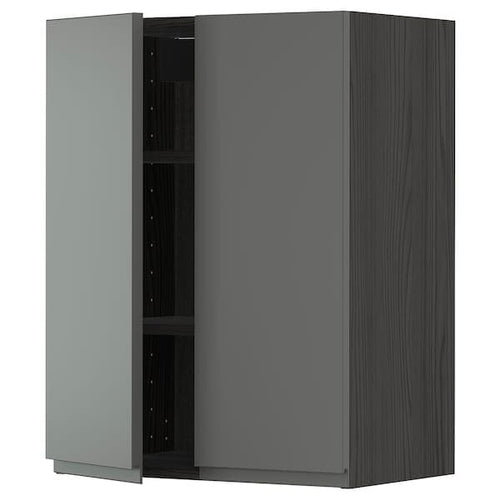 METOD - Wall cabinet with shelves/2 doors, black/Voxtorp dark grey, 60x80 cm