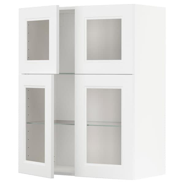 METOD - Wall cabinet w shelves/4 glass drs, white/Axstad matt white