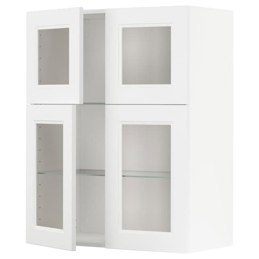 Ikea METOD - Wall cabinet w shelves/4 glass drs, white/Axstad matt white, 80x100 cm