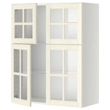 METOD wall cabinet w shelves/4 glass drs, white/Bodbyn off-white, 80x100 cm