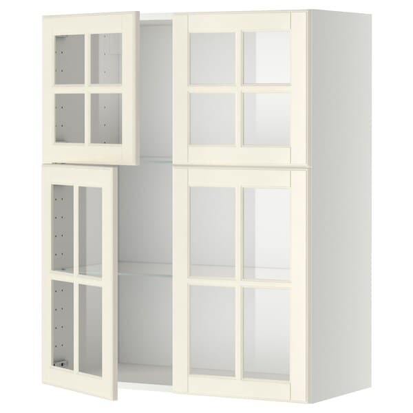 METOD - Wall cabinet w shelves/4 glass drs, white/Bodbyn off-white, 80x100 cm - best price from Maltashopper.com 79394985