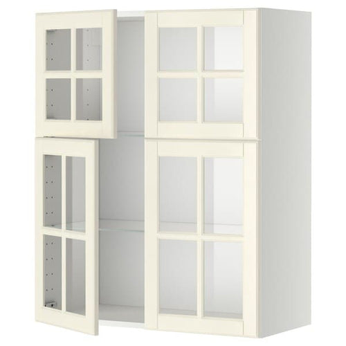 METOD - Wall cabinet w shelves/4 glass drs, white/Bodbyn off-white, 80x100 cm