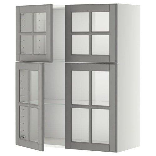 METOD - Wall cabinet w shelves/4 glass drs, white/Bodbyn grey, 80x100 cm