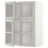 METOD wall cabinet w shelves/4 glass drs, white/Lerhyttan light grey, 80x100 cm