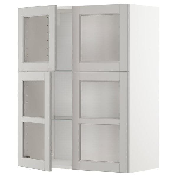 METOD - Wall cabinet w shelves/4 glass drs, white/Lerhyttan light grey, 80x100 cm - best price from Maltashopper.com 69456281