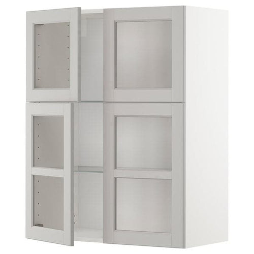 METOD - Wall cabinet w shelves/4 glass drs, white/Lerhyttan light grey, 80x100 cm