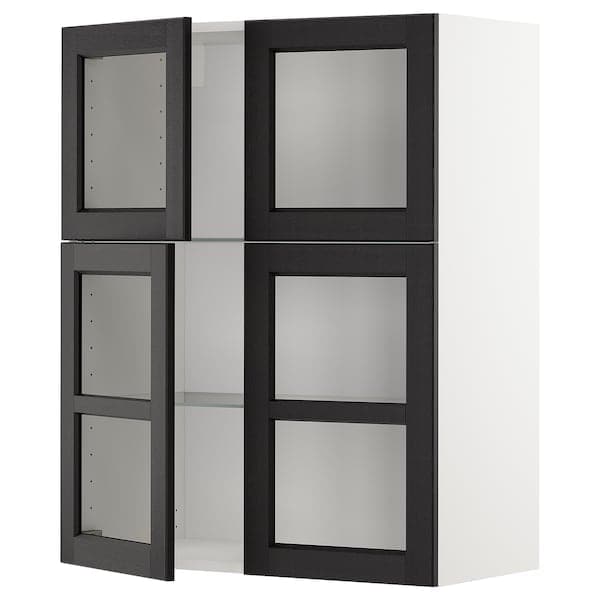 METOD - Wall cabinet w shelves/4 glass drs, white/Lerhyttan black stained , 80x100 cm - best price from Maltashopper.com 79461847