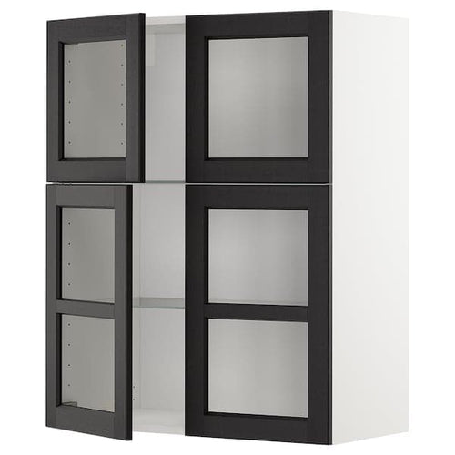 METOD - Wall cabinet w shelves/4 glass drs, white/Lerhyttan black stained , 80x100 cm