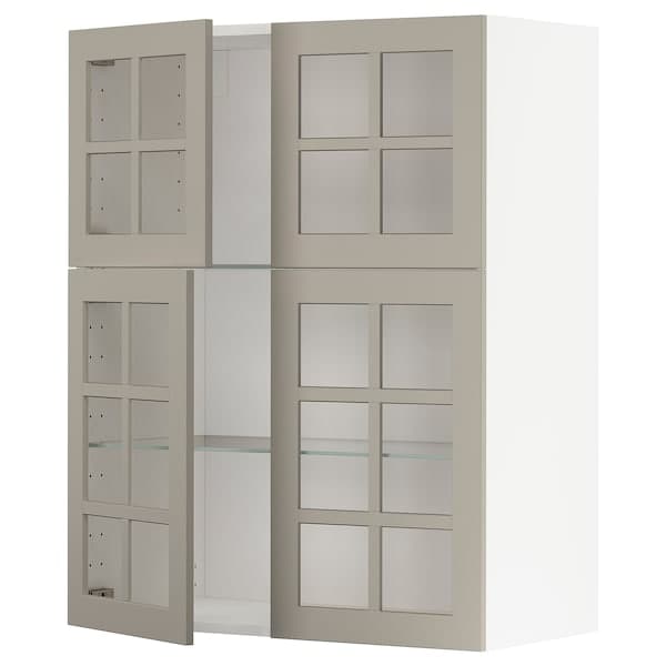 Ikea METOD - Wall cabinet w shelves/4 glass drs, white/Stensund beige, 80x100 cm