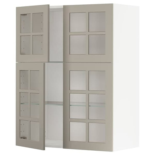 Ikea METOD - Wall cabinet w shelves/4 glass drs, white/Stensund beige, 80x100 cm
