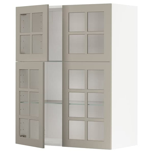 METOD - Wall cabinet w shelves/4 glass drs, white/Stensund beige, 80x100 cm