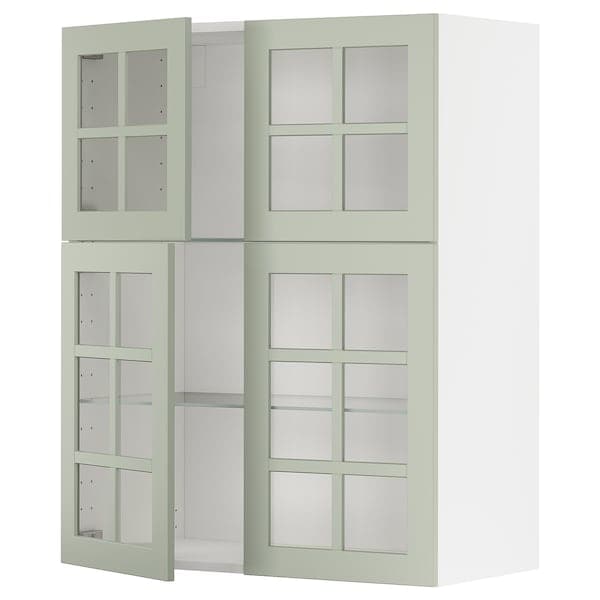 METOD - Wall cabinet w shelves/4 glass drs, white/Stensund light green, 80x100 cm - best price from Maltashopper.com 59486801
