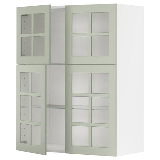 Ikea METOD - Wall cabinet w shelves/4 glass drs, white/Stensund light green, 80x100 cm