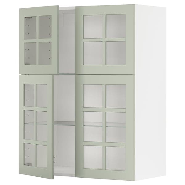 Ikea METOD - Wall cabinet w shelves/4 glass drs, white/Stensund light green, 80x100 cm