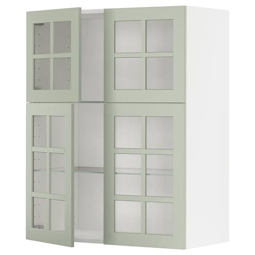 METOD - Wall cabinet w shelves/4 glass drs, white/Stensund light green, 80x100 cm