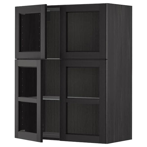 METOD - Wall cabinet w shelves/4 glass drs, black/Lerhyttan black stained, 80x100 cm