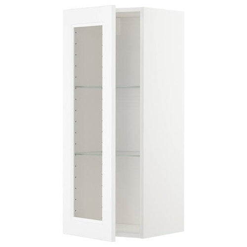 METOD - Wall cabinet w shelves/glass door, white/Axstad matt white, 40x100 cm
