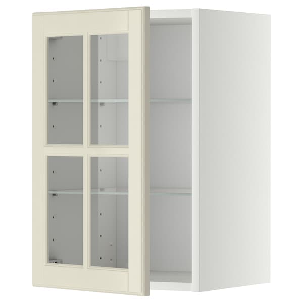 METOD - Wall cabinet w shelves/glass door, white/Bodbyn off-white, 40x60 cm - best price from Maltashopper.com 89394975