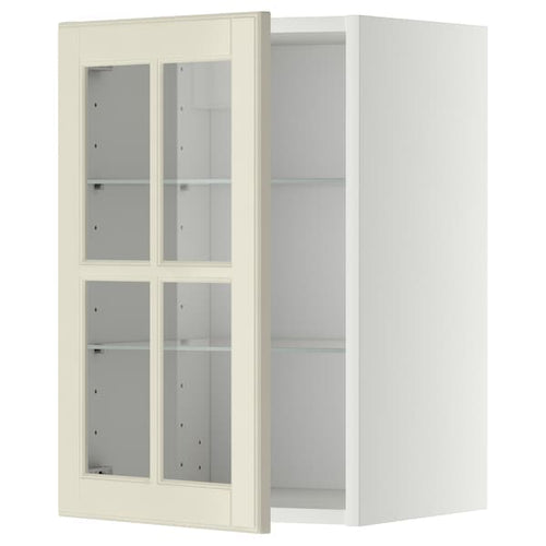 METOD - Wall cabinet w shelves/glass door, white/Bodbyn off-white, 40x60 cm
