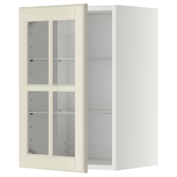 METOD - Wall cabinet w shelves/glass door, white/Bodbyn off-white, 40x60 cm