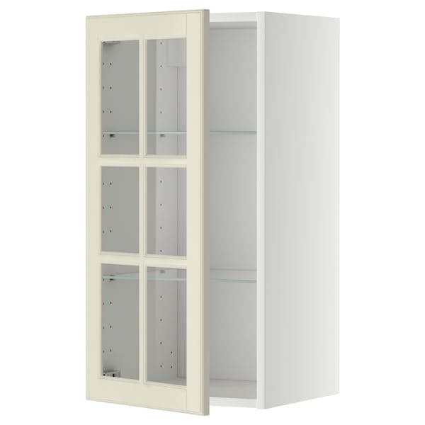 METOD - Wall cabinet w shelves/glass door, white/Bodbyn off-white, 40x80 cm - best price from Maltashopper.com 69394976