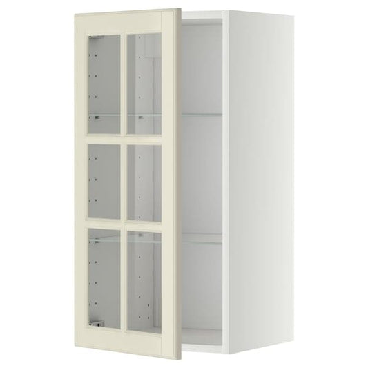 Ikea METOD - Wall cabinet w shelves/glass door, white/Bodbyn off-white, 40x80 cm