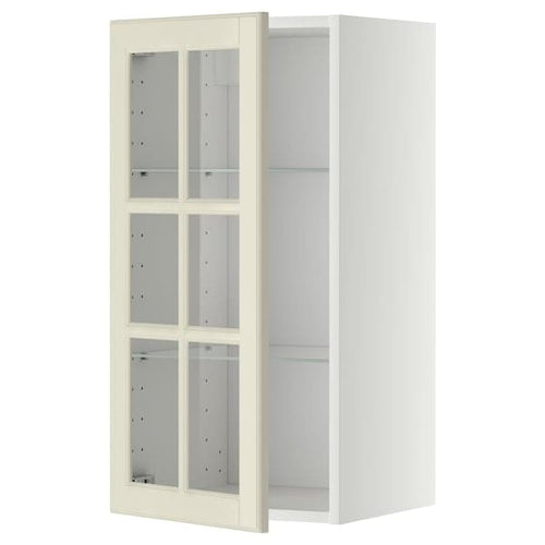 METOD - Wall cabinet w shelves/glass door, white/Bodbyn off-white, 40x80 cm