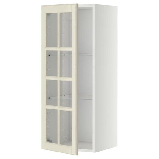 Ikea METOD - Wall cabinet w shelves/glass door, white/Bodbyn off-white, 40x100 cm