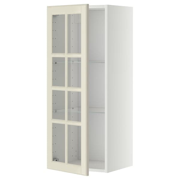 Ikea METOD - Wall cabinet w shelves/glass door, white/Bodbyn off-white, 40x100 cm