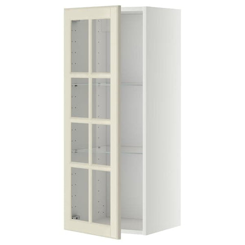 METOD - Wall cabinet w shelves/glass door, white/Bodbyn off-white, 40x100 cm