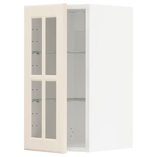 Ikea METOD - Wall cabinet w shelves/glass door, white/Bodbyn off-white, 30x60 cm