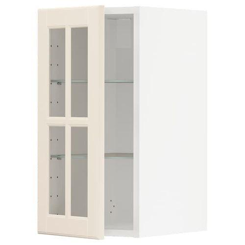 METOD - Wall cabinet w shelves/glass door, white/Bodbyn off-white, 30x60 cm