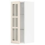 METOD wall cabinet w shelves/glass door, white/Bodbyn off-white, 30x80 cm