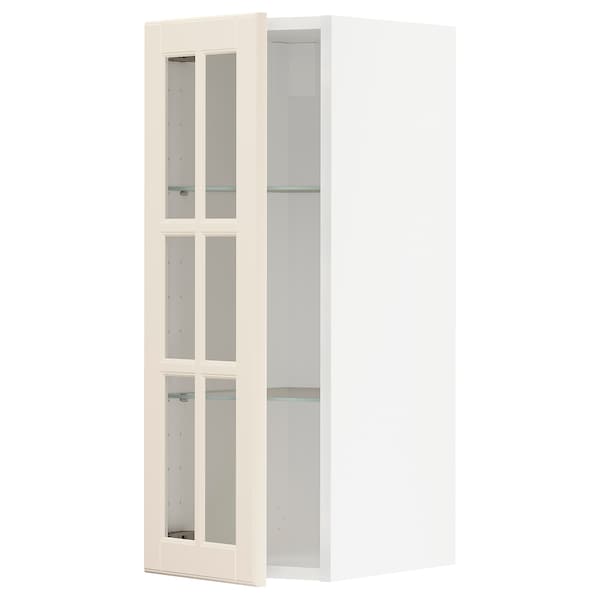 METOD - Wall cabinet w shelves/glass door, white/Bodbyn off-white, 30x80 cm - best price from Maltashopper.com 19394988
