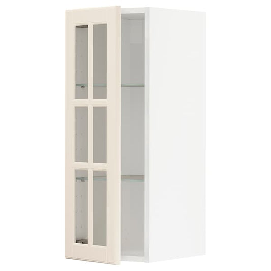 Ikea METOD - Wall cabinet w shelves/glass door, white/Bodbyn off-white, 30x80 cm
