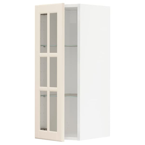 METOD - Wall cabinet w shelves/glass door, white/Bodbyn off-white, 30x80 cm