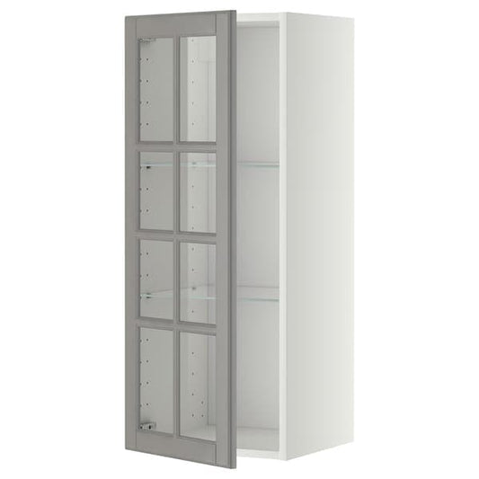 Ikea METOD - Wall cabinet w shelves/glass door, white/Bodbyn grey, 40x100 cm