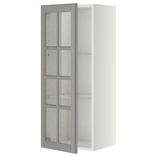 METOD - Wall cabinet w shelves/glass door, white/Bodbyn grey, 40x100 cm