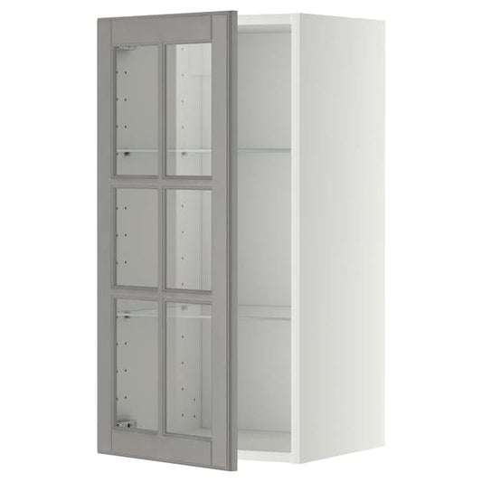 Ikea METOD - Wall cabinet w shelves/glass door, white/Bodbyn grey, 40x80 cm