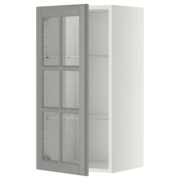 METOD - Wall cabinet w shelves/glass door, white/Bodbyn grey, 40x80 cm