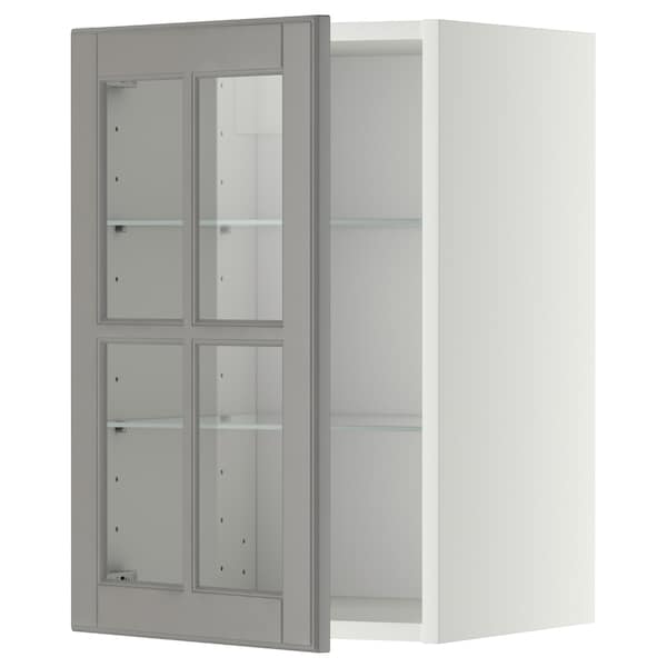 METOD - Wall cabinet w shelves/glass door, white/Bodbyn grey, 40x60 cm - best price from Maltashopper.com 79394952