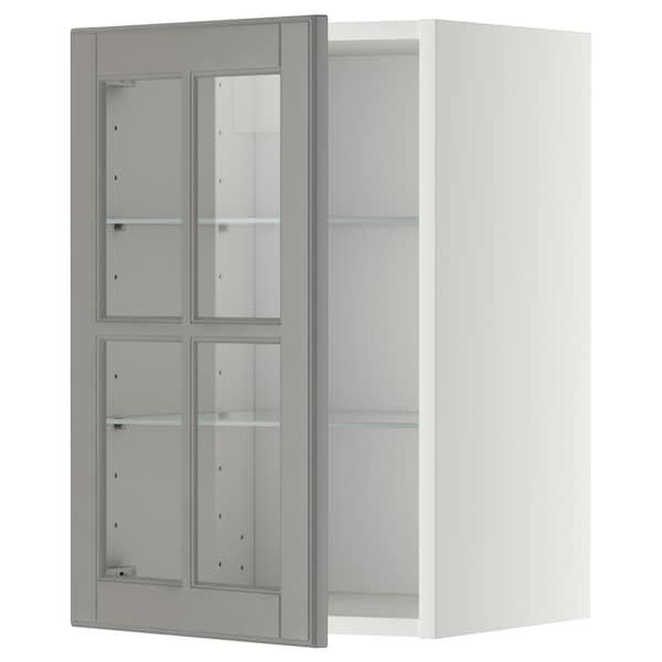 Ikea METOD - Wall cabinet w shelves/glass door, white/Bodbyn grey, 40x60 cm