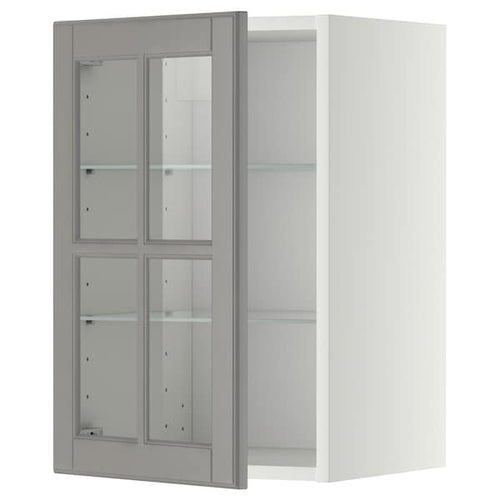 METOD - Wall cabinet w shelves/glass door, white/Bodbyn grey, 40x60 cm