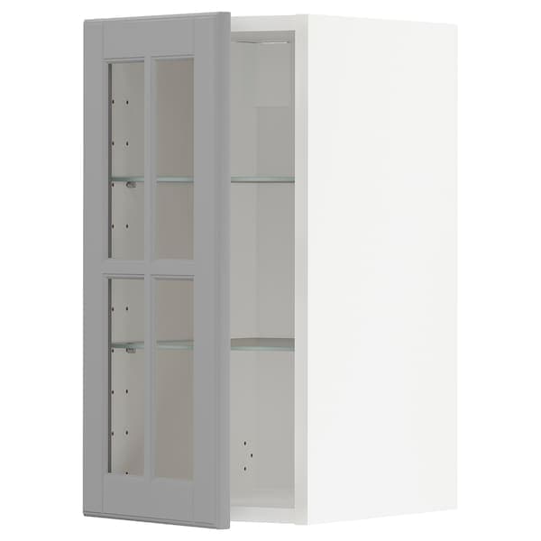 METOD - Wall cabinet w shelves/glass door, white/Bodbyn grey, 30x60 cm - best price from Maltashopper.com 59394967