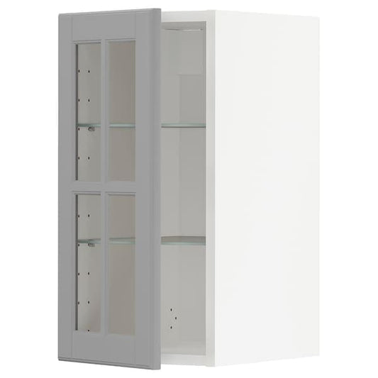 Ikea METOD - Wall cabinet w shelves/glass door, white/Bodbyn grey, 30x60 cm