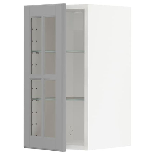 METOD - Wall cabinet w shelves/glass door, white/Bodbyn grey, 30x60 cm