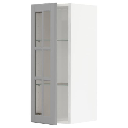 Ikea METOD - Wall cabinet w shelves/glass door, white/Bodbyn grey, 30x80 cm