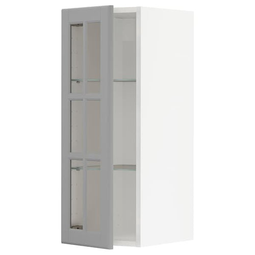 METOD - Wall cabinet w shelves/glass door, white/Bodbyn grey, 30x80 cm